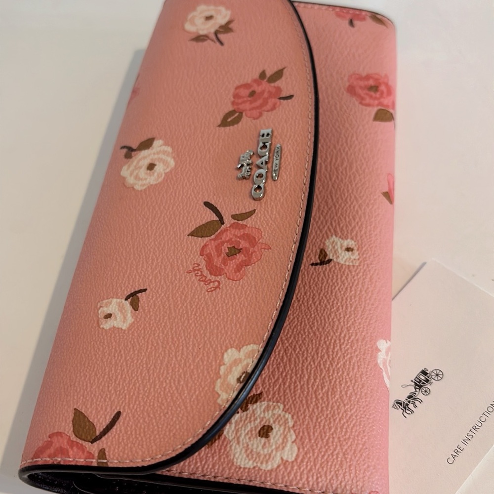 Coach Pink Floral Continental Wallet with Silver Logo - Picture 3 of 7